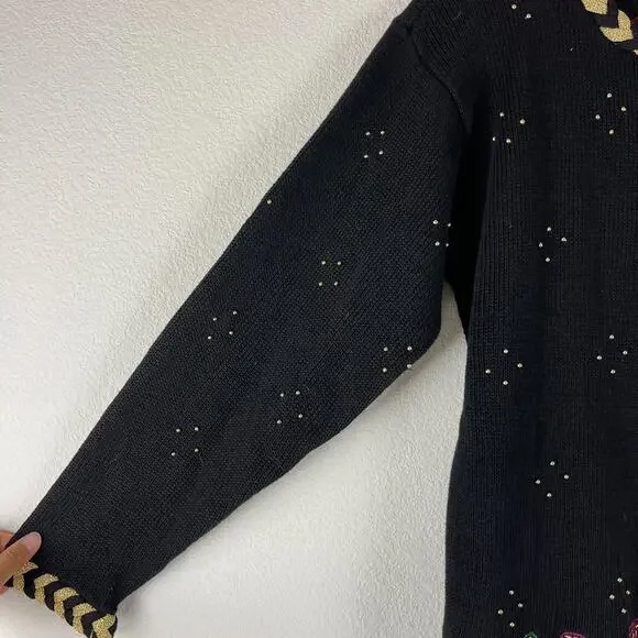 VTG Eagles Eye Sweater Womens Medium Ramie Embroidered Beaded Holiday Hong Kong - Picture 7 of 13